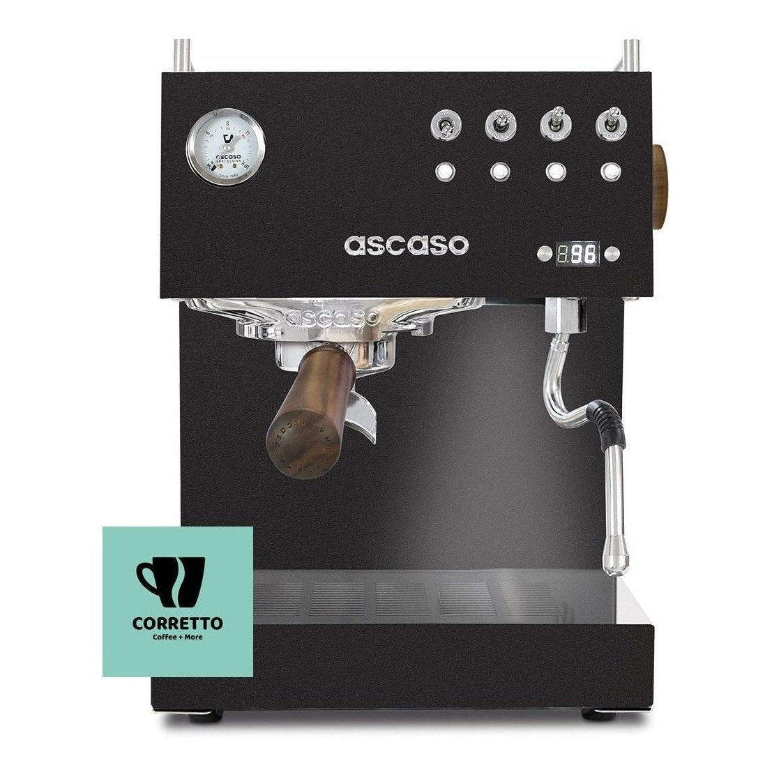 ASCASO UNO PID schwarz Holz/Edelstahl Espressomaschine + Starterset 